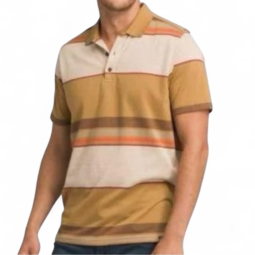 Prana Dominic Short Sleeve Organic Cotton Polo Brown Tan Size Small NWT